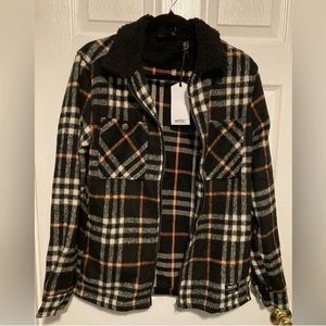 NWT WESC Liam Unisex Plaid Sherpa Collar Shacket M/L